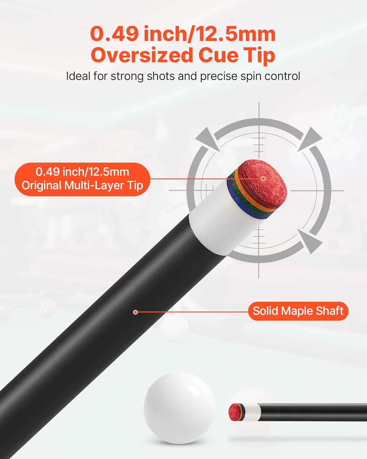 VEVOR Pool Cue, Pool Stick, 58 inch Billiard Pools Cue Stick with Multi-Layer Tip & ABS Connection Ring, Cues Sticks for Professional Pool Table, Bar, Home, Office