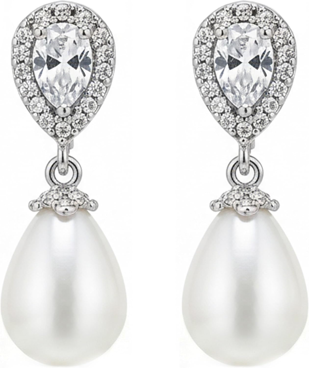 Mariell Pearl Bridal Wedding Drop Earrings with CZ Crystals for Brides, Bridesmaids, Birthday Gift