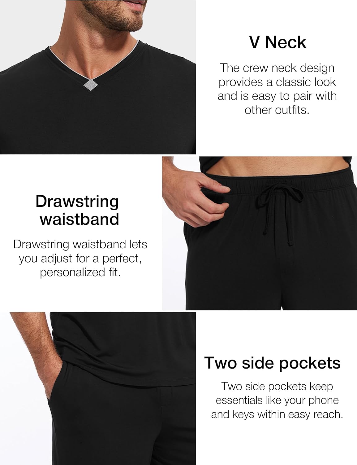 GYS Men's Pajama Sets, Bamboo Viscose Short Sleeves and Shorts 2 Piece V-Neck Pajamas for Men