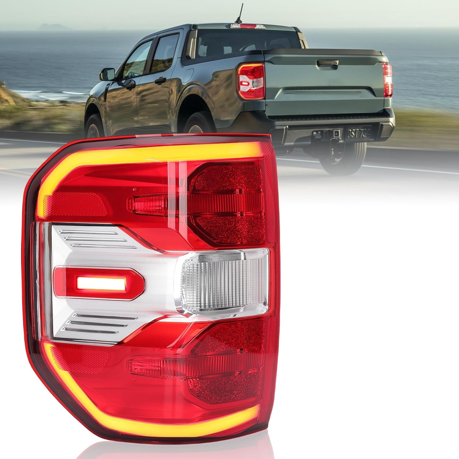 LED Type Tail Light Assembly Compatible with 2022 2023 2024 Ford Maverick Lariat Tail Tight Rear Lamp Left Driver Side Taillight NZ6Z13405B FO2800289 NZ6Z-13405-B 22-24 Maverick Lariat LH-LED