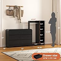 Vista 2 de Cómoda de 78 pulgadas de ancho con estante para colgar ropa, armario 3 en 1 con cajones y zapatero, baúl de almacenamiento alto de madera moderno