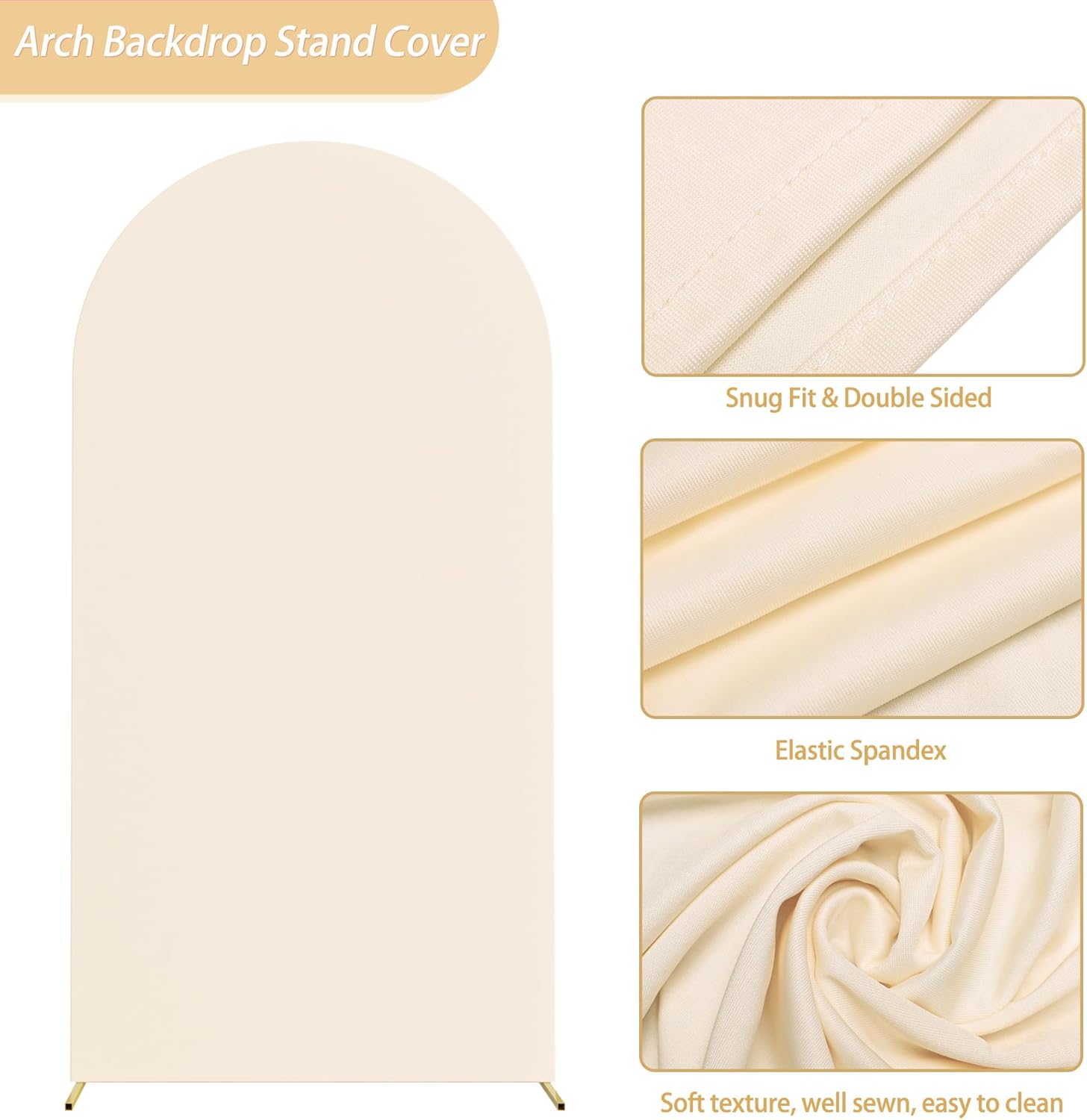 Fomcet Metal Arch Backdrop Stand and 6.6FT Beige Wedding Arch Cover for Wedding Ceremony Birthday Party Baby Shower Decoration