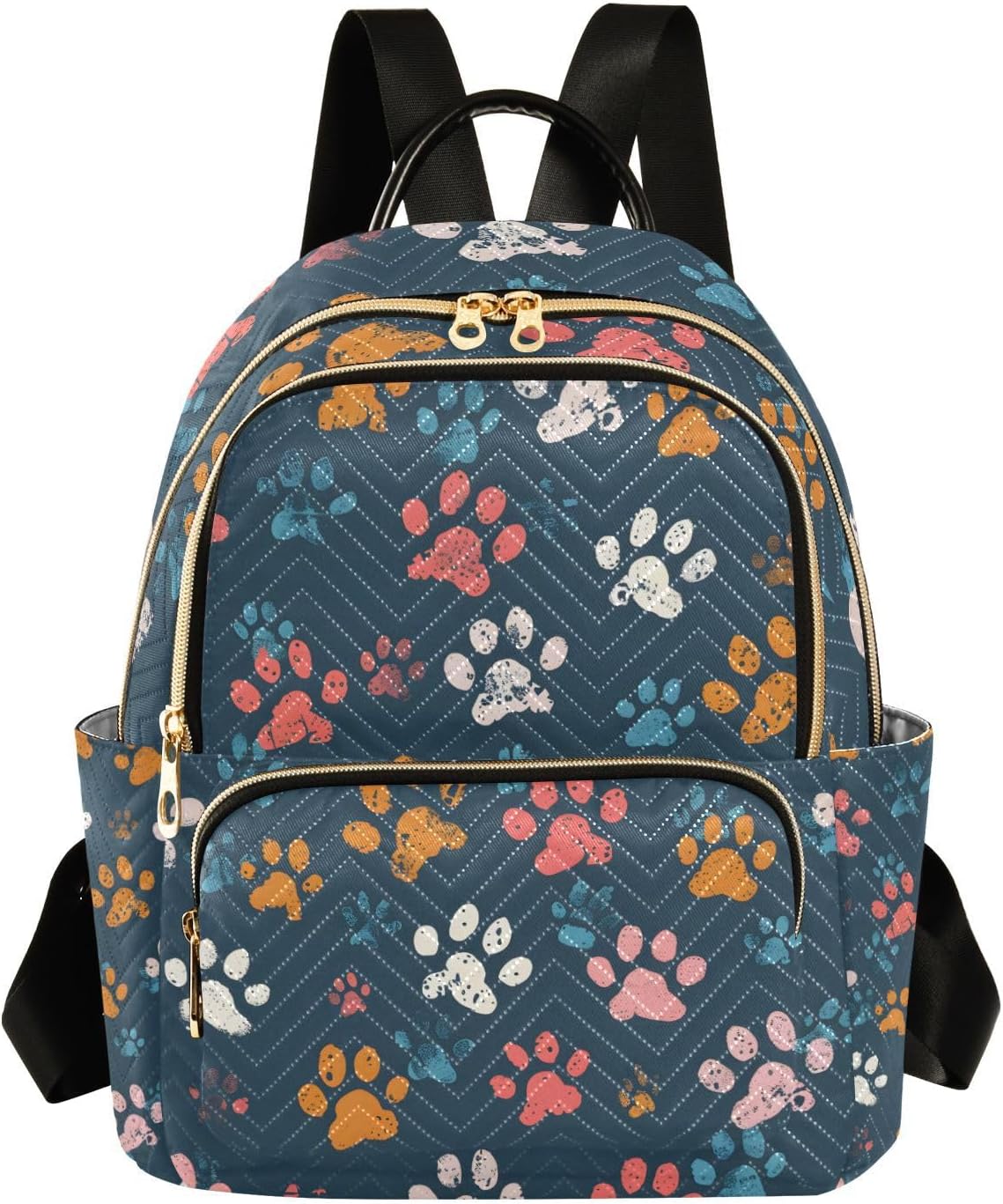 ALAZA Colorful Dog Paw Prints on Navy Blue Mini Backpack Purse for Women Travel Bag Lightweight Shoulder Bag Fashion Daypack