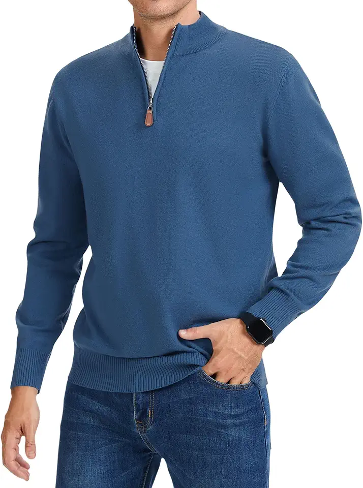 iWoo Men's Quarter Zip Sweaters Slim Fit Long Sleeve Knitted Pullover Mock Neck Business Casual Dress Sweater