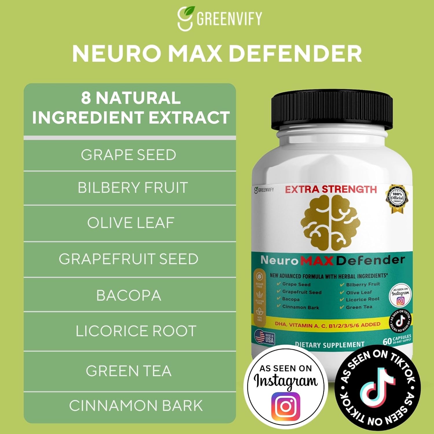 NeuroMAX Defender Extra Strength Brain Support Supplement with Herbal Blend, 60 Capsules, DHA, B12, Vitamins A C D E, Selenium, 30-Day Supply (1)