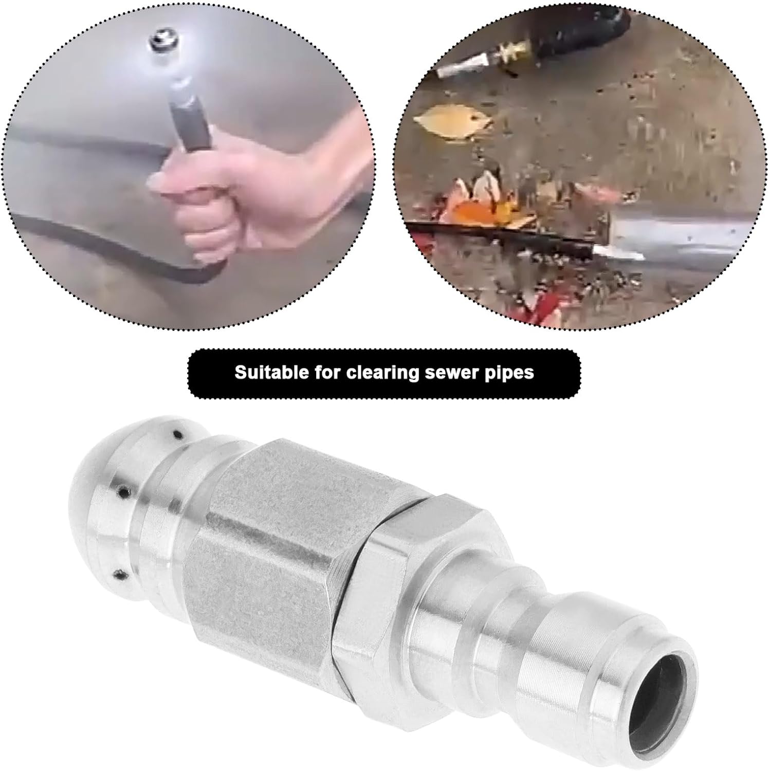 ECSiNG 1pcs 1/4" Quick Connect Hose Nozzle Sewer Jetter Nozzle Kit Drain Cleaning Jet Stainless Steel Pressure Washer Sewer Jetter Hose Nozzle, 5000 PSI