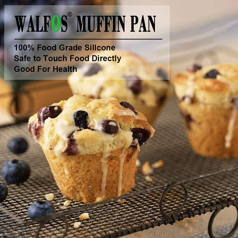Walfos Set di 2 padelle per muffin in silicone Texas, 6 tazze in silicone jumbo per cupcake in silicone, in silicone antiaderente, senza BPA e lavabile in lavastoviglie, set da 2