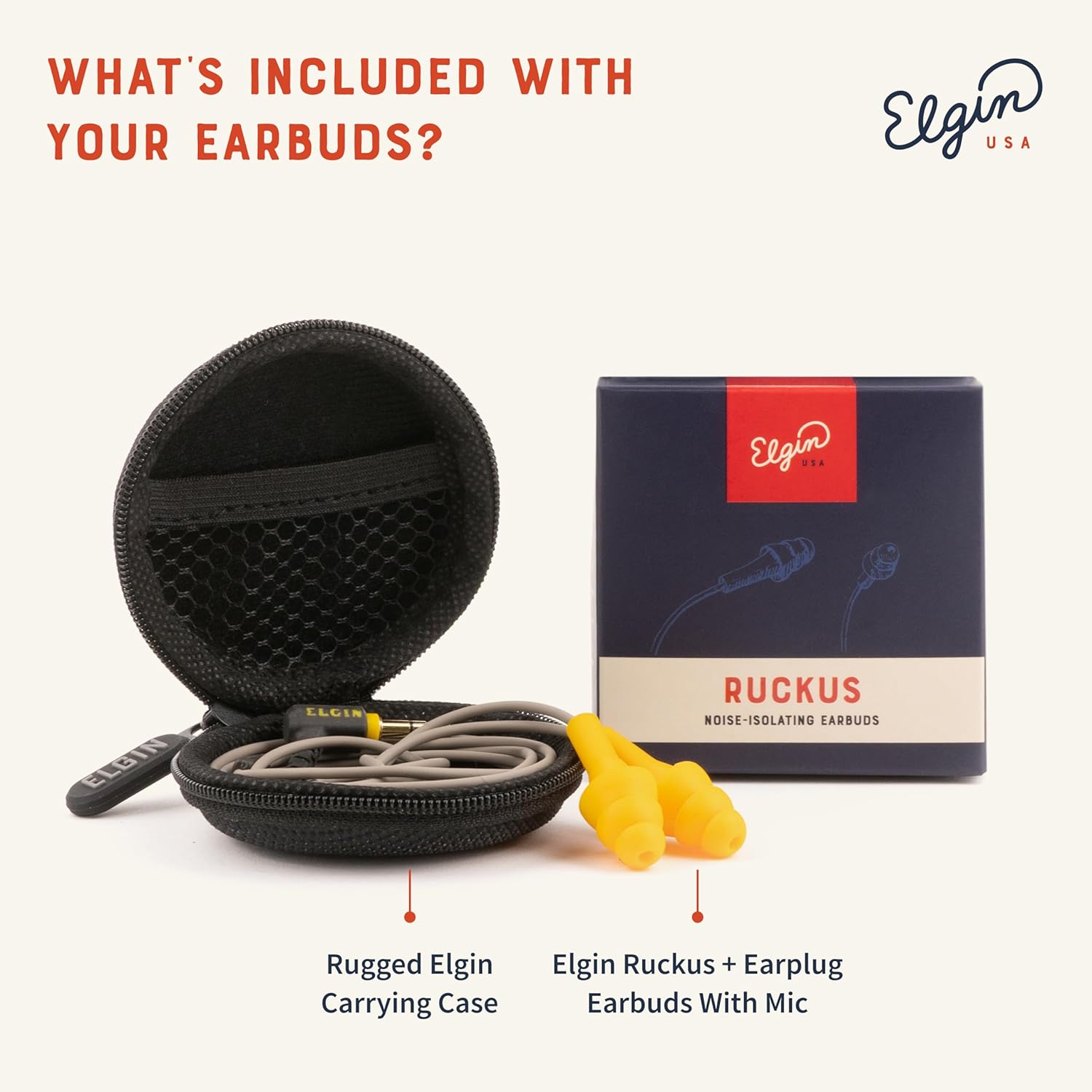 Elgin Ruckus+ Earplug Earbuds with Mic, 25 dB Noise Reduction Wired Earbuds, Safety Ear Plugs Headphones, OSHA Compliant Hearing Protection for Work Construction Industrial, Sweatproof Headphones