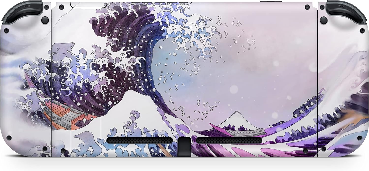 Tacky Design Watercolor Skin Compatible with Nintendo Switch Skin Wrap Cover, Wave Off Kanagawa Skin for Nintendo Switch Stickers, Premium Vinyl 3M Full Wrap Decal.