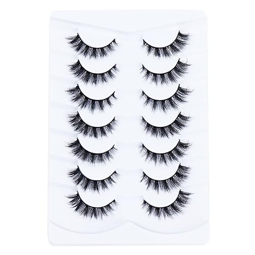 Miniatura 10 de 7 pares de pestañas postizas cortas y esponjosas de 0.472 in con banda transparente, aspecto natural, 3D, esponjosas, cortas, pestañas postizas CC55