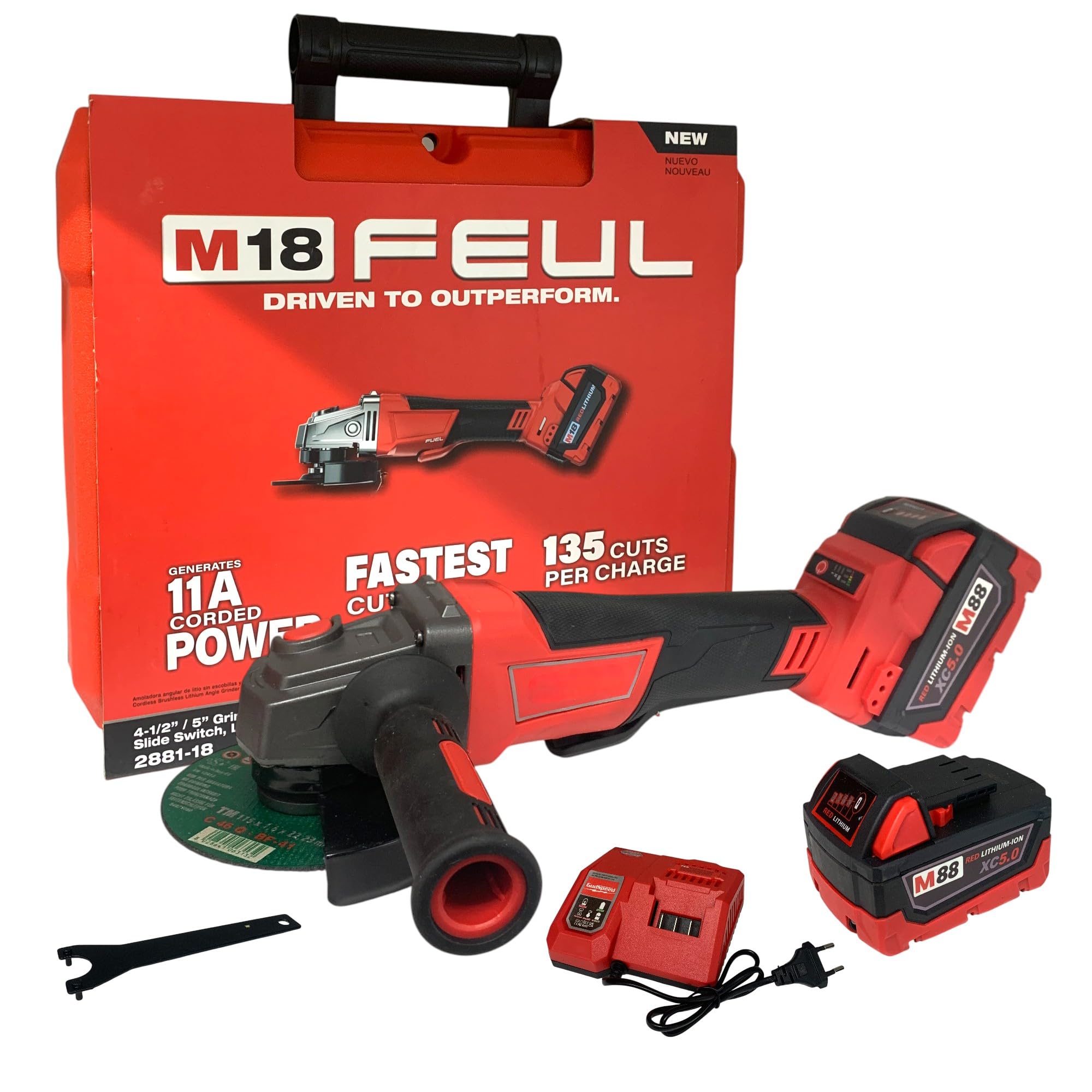 Flex Smerigliatrice Angolare a Batteria M88 con 2 Batterie 5Ah – Flessibile Diametro Disco 115/125mm con Velocità Variabile 0-8500 RPM Motore Brushless con LED Indicatore Carica