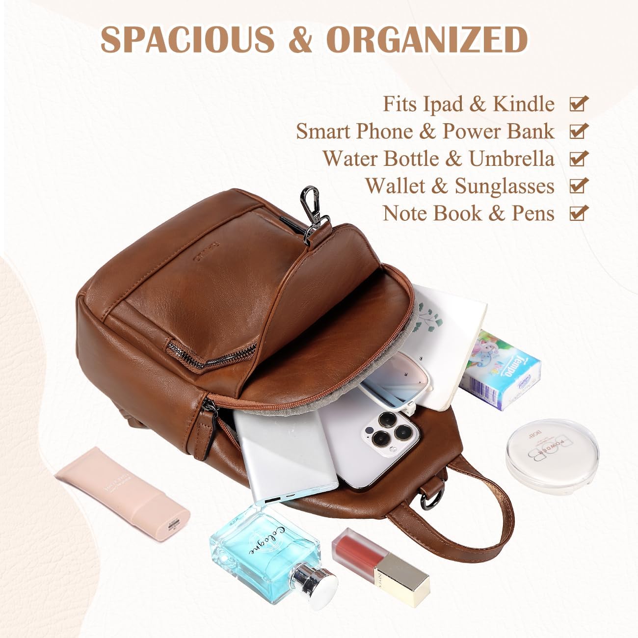 RAVUO Sling Bag for Women, Anti Theft Small Crossbody Backpack Purse Fashion PU Leather Ladies Convertible Daypack - Image 7