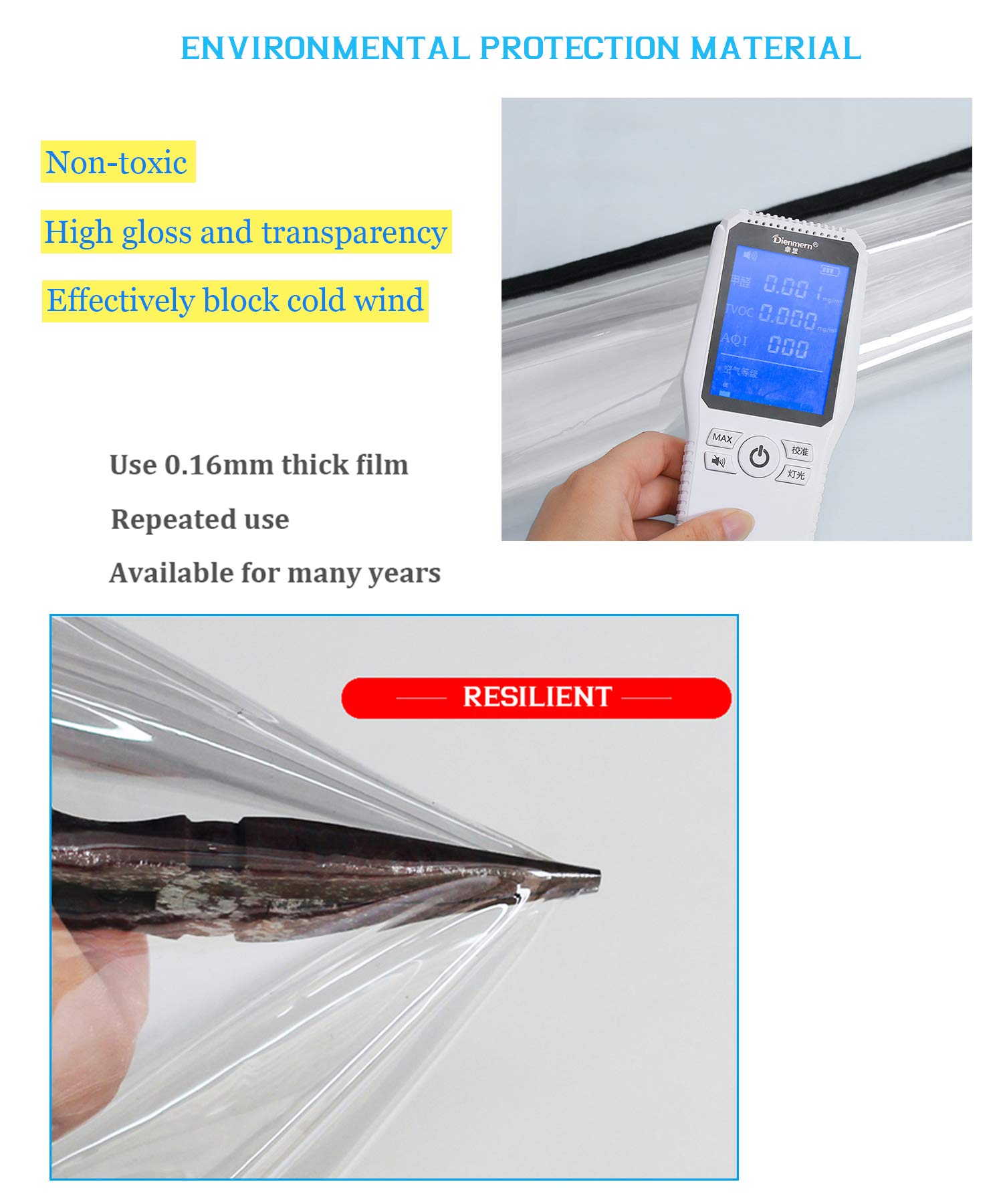 Film isolant pour fenêtre, intérieur résistant à la chaleur,kit isolant pour porte et fenêtre,Film de survitrage thermo Cover transparent1.2m x 2m,Essentiel d'hiver (120cmX200cm)