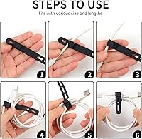 Vista 5 de Oligei 25 Pcs Silicone Cable Ties, Cable Ties Reusable, High Elasticity Cord Wraps for Electrical Cords, Cord Organizer for Earphone, Phone