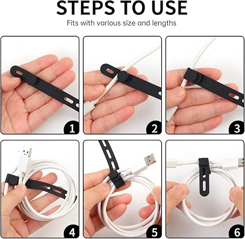 Miniatura 5 de Oligei 25 bridas de silicona para cables, reutilizables, de alta elasticidad para cables eléctricos, organizador de cables para auriculares,