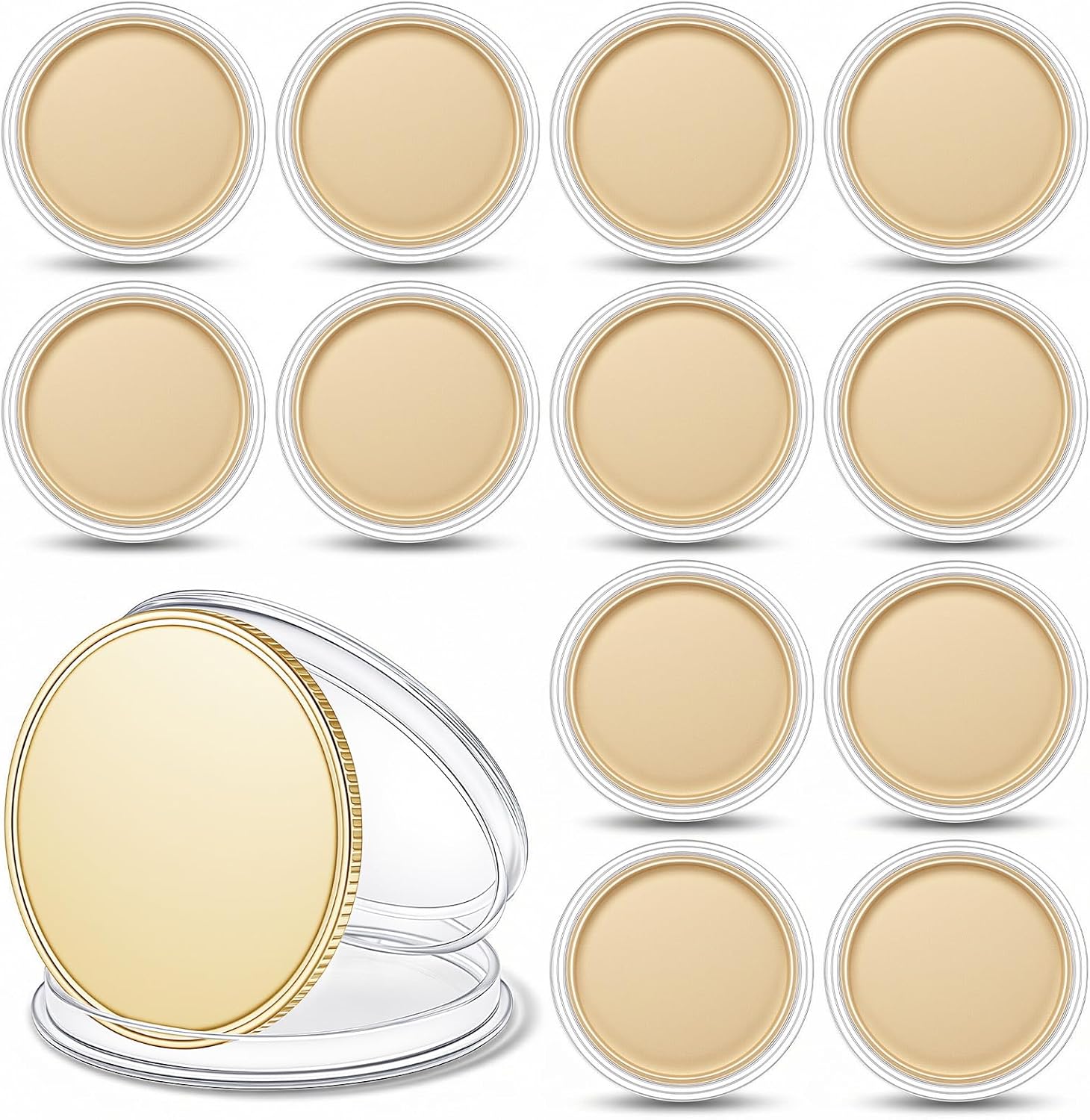 12Pcs Blank Brass Challenge Coins for Laser Engraving | 40mm x 2mm Unfinished Gold Metal Blanks | Includes 12 Protective Acrylic Cases for DIY Crafts, Custom Gifts & Commemorative Collection