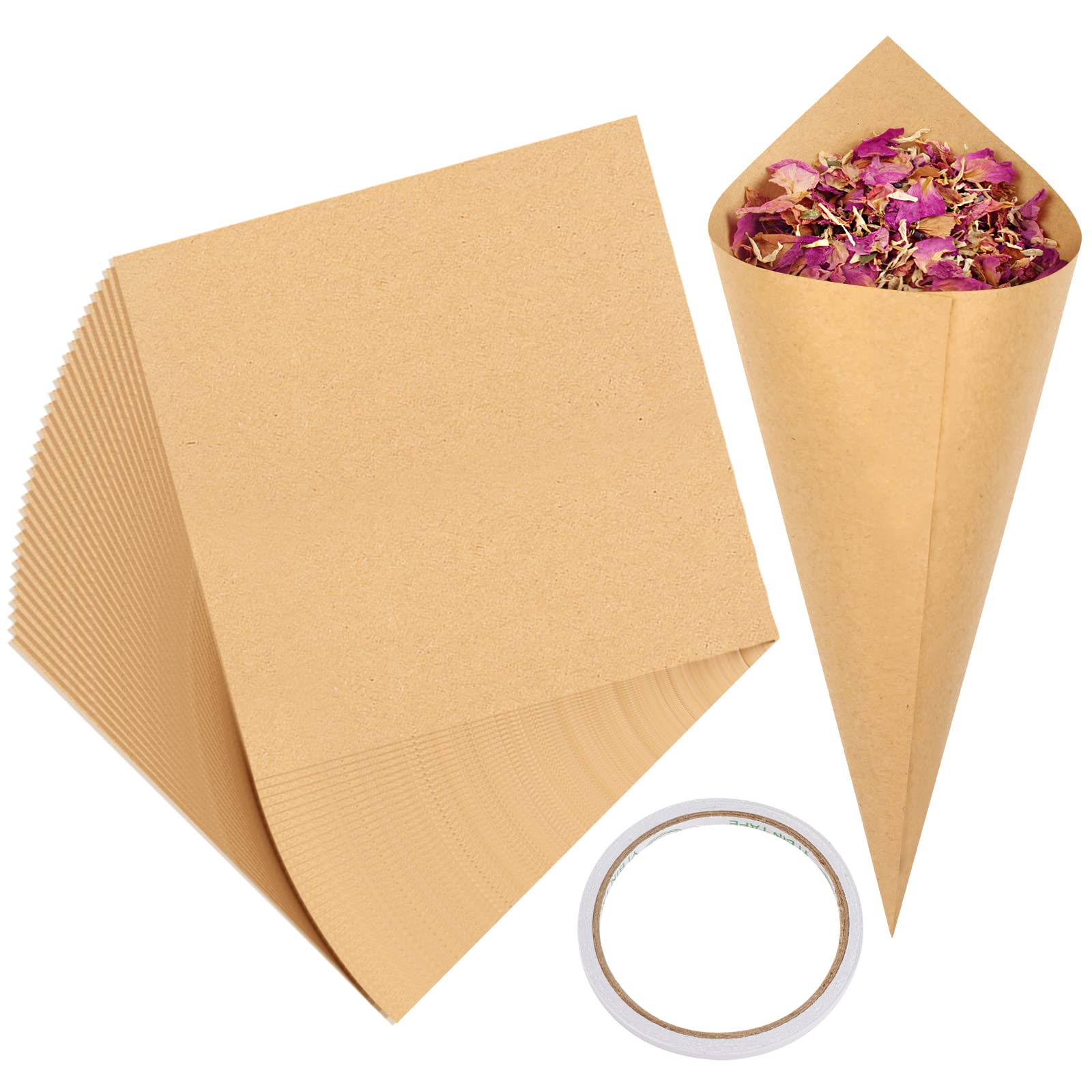Annhao 32pcs Conos Confeti Arroz Boda de Papel Kcraft, Conos de Papel Soporte de pétalos de Flores Rosas para Banquete de Boda Fiesta Ceremonia Bautismo