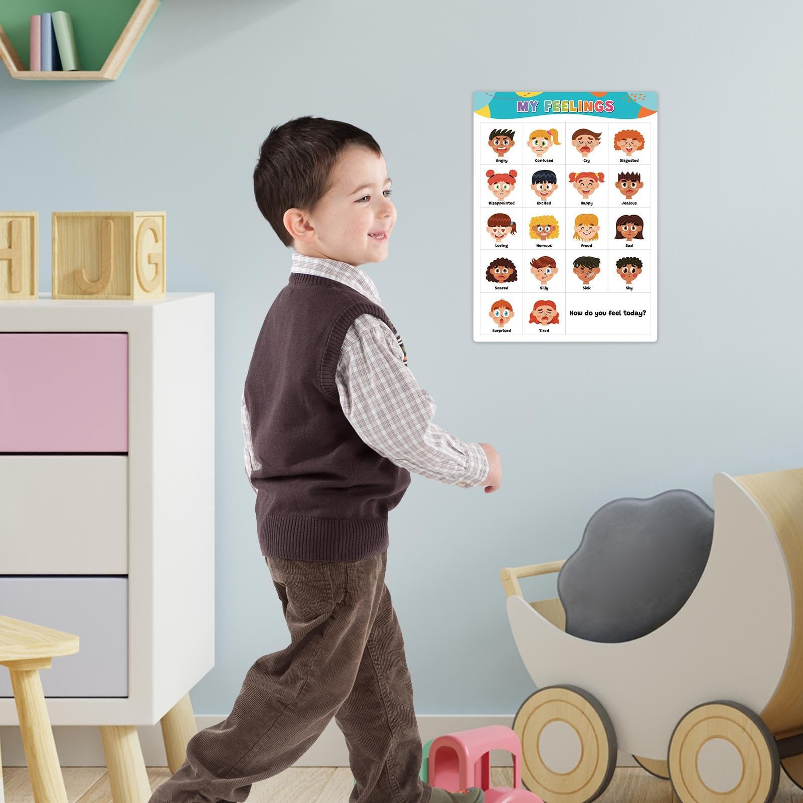 KIKIGOAL Grafico Dei Sentimenti Per Bambini Con 36 Carte - Tabella Tascabile In Nylon Per L'Apprendimento Emotivo Sociale A Scuola E A Casa - 5