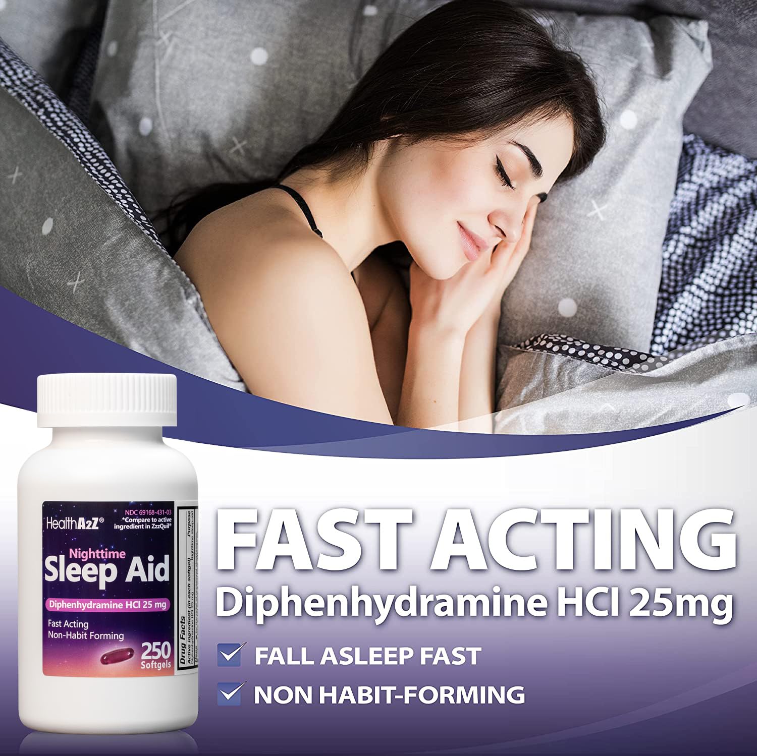 HealthA2Z® Sleep Aid, Diphenhydramine HCl 25mg, Purple Softgels, 250 Count — Amazon image 6