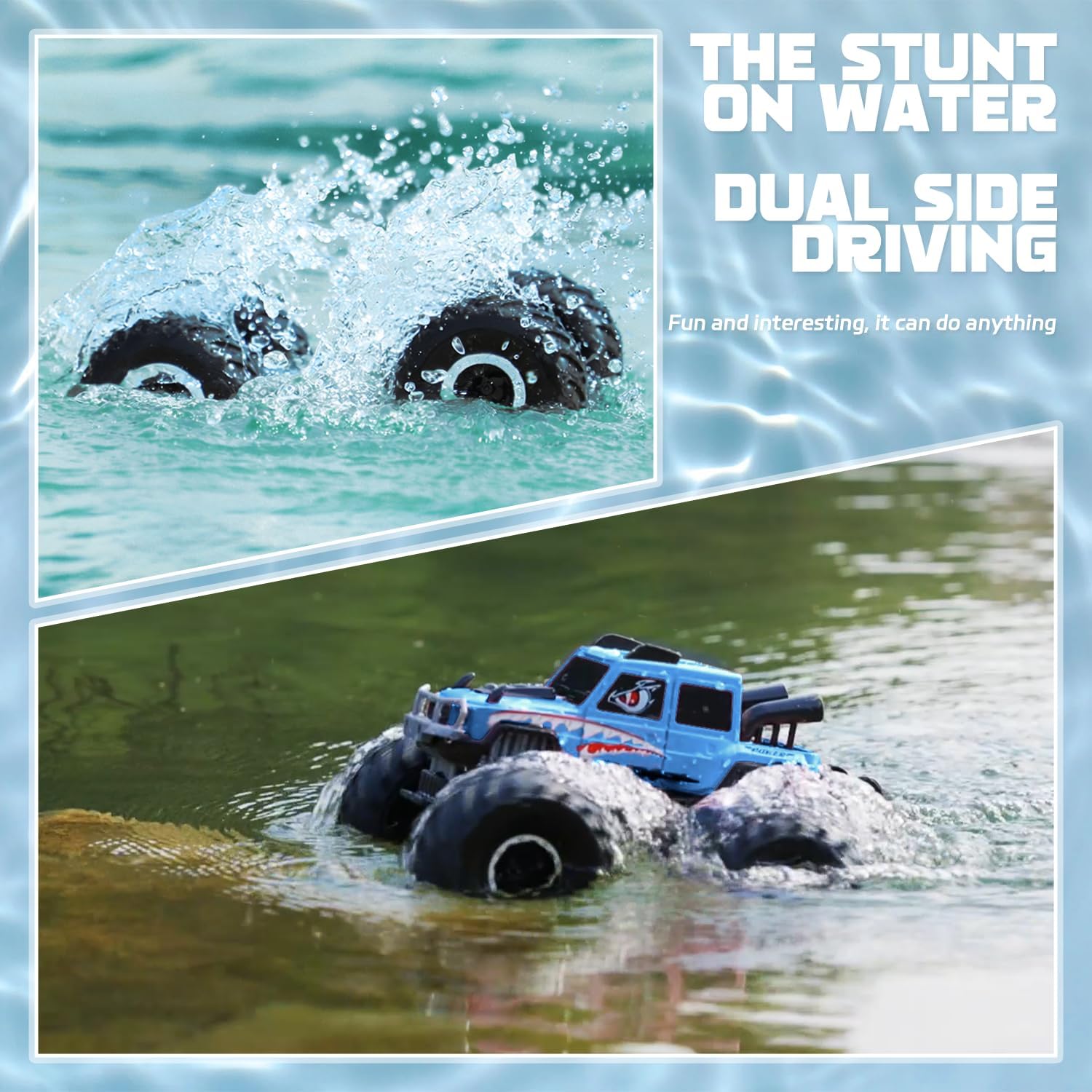 Amphibious Remote Control Trucks,2.4G 1:18 4WD All Terrain Off-Road Waterproof Monster RC Cars Pool Toys Hobby RC Vehicle Christmas Birthday Gifts for Kids Boys Girls 8 9 10 11 12+ Bule