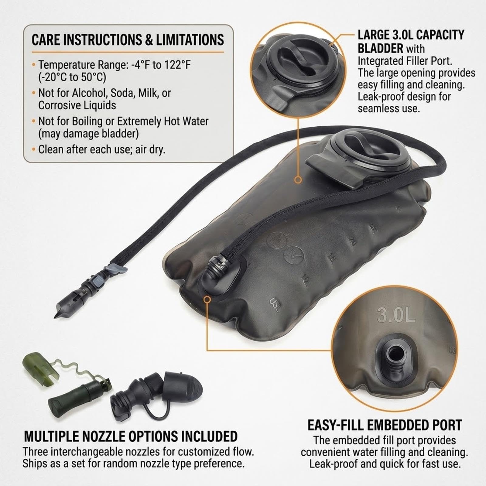 Zaino Idratazione Sacca Idrica 3L Doppia Tasca Ciclismo Corsa Trekking 750g