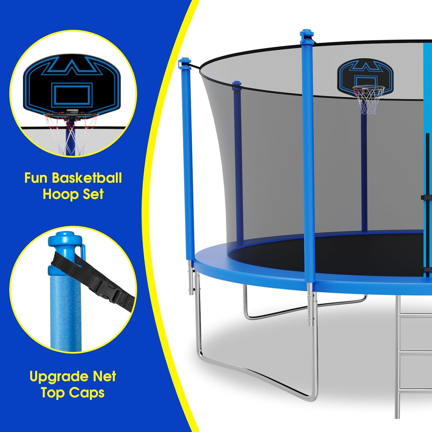 SKYUP Tranpoline 1500LBS 16 15 14 12 10 8 FT Tranpoline for 7-10 Kids and Adults, Windproof Outdoor Tranpoline with Enclosure Net, Basketball Hoop, Easy to Install & Last Long - ASTM Approved