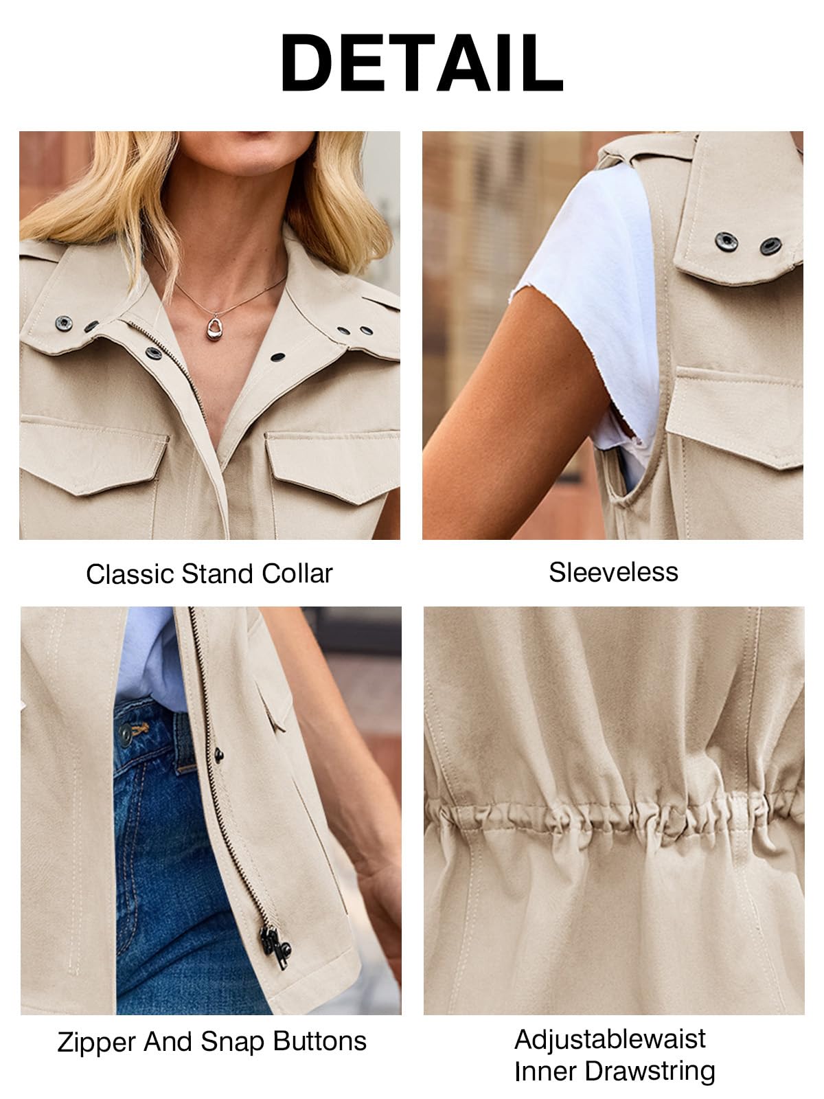 Imily Bela Gilet cargo da donna senza maniche parka giacca corta con tasche e coulisse primavera estate gilet capispalla