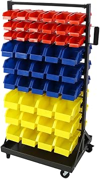90 Parts Bin Shelving Storage Organizer with Locking Wheels for Shop Garage and Home