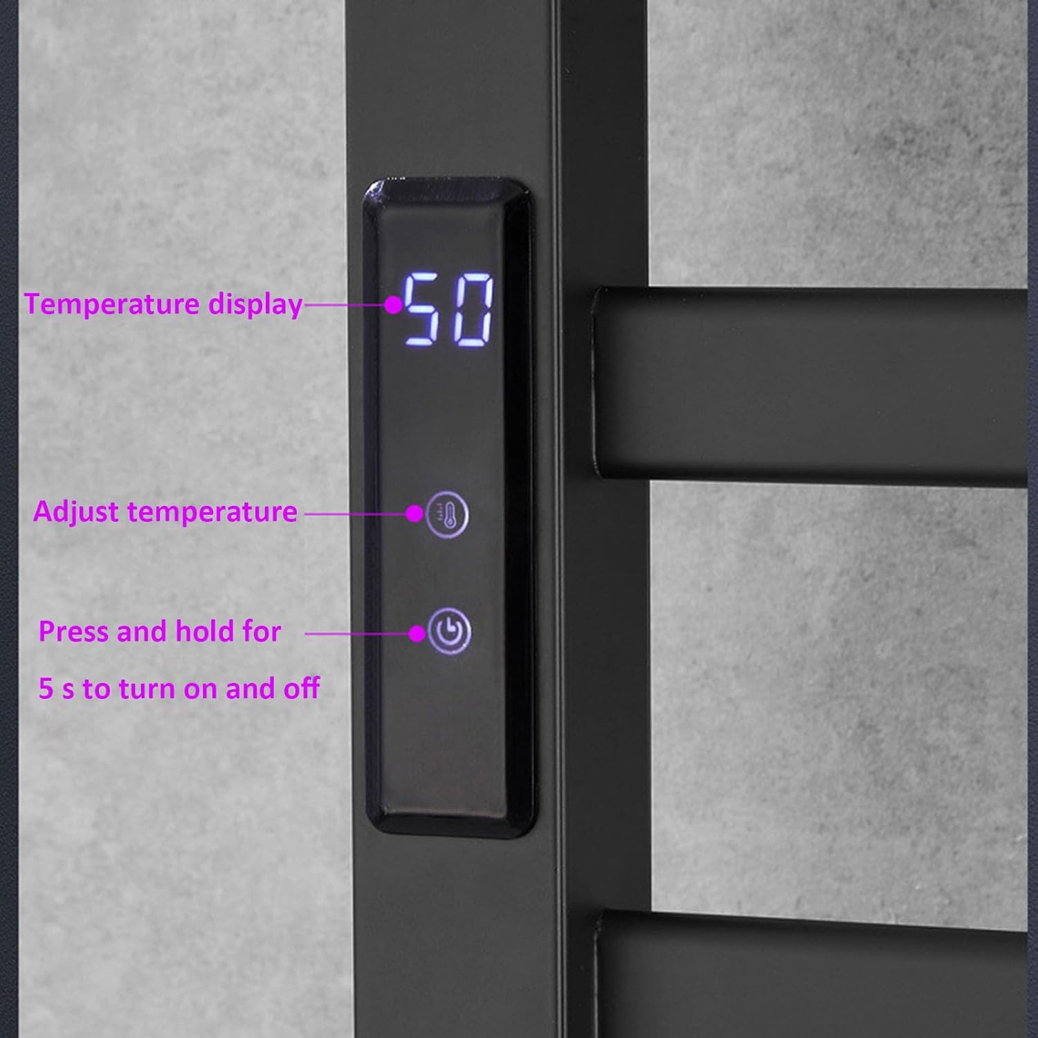 Gray,Right line,Rack with Top Shelf,Towel Rack Wall Mounted with Touch Screen,Bathroom Accessories Heated Towel Rack with Timer