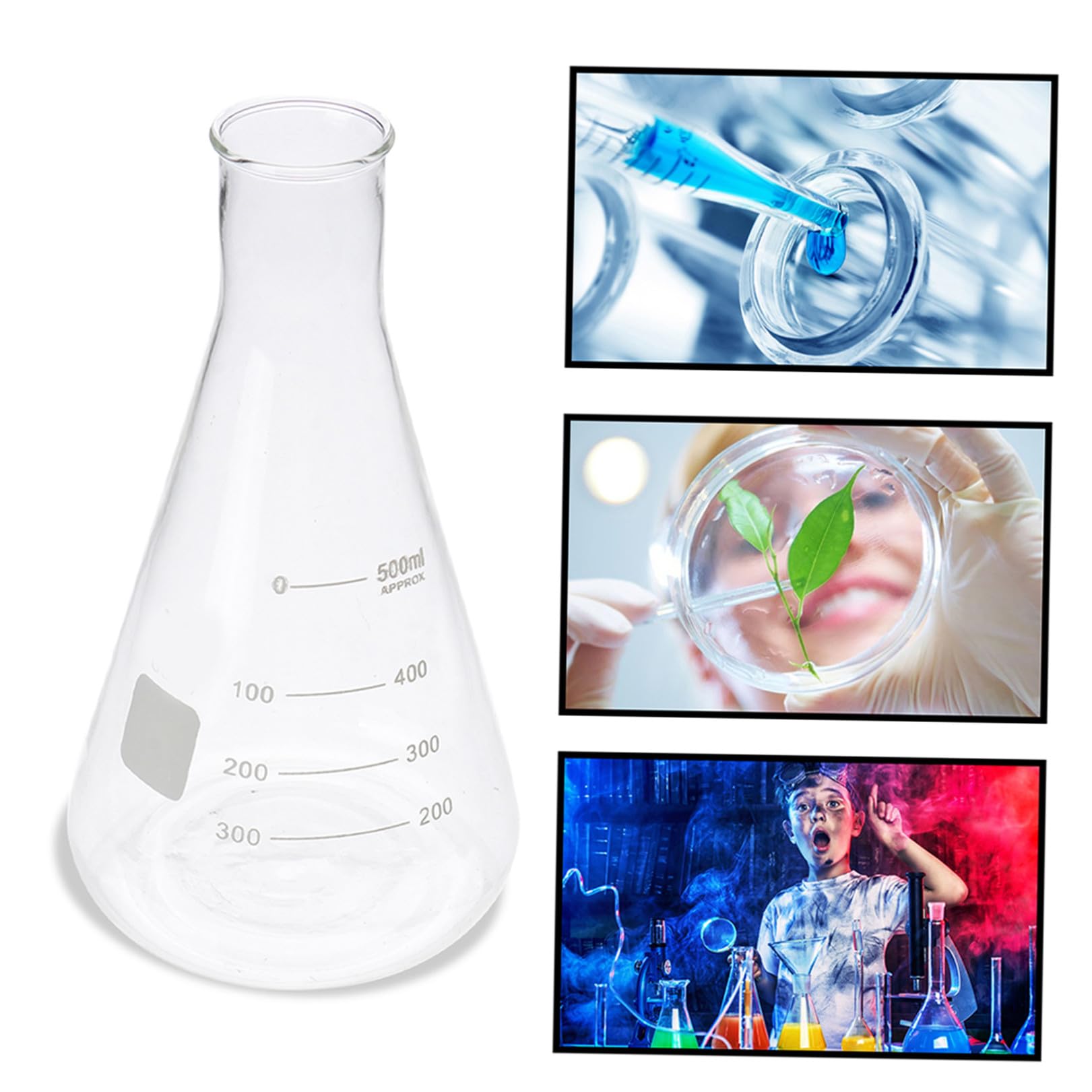 Matraz Cónico De Vidrio De Borosilicato 500 Ml, Set De 4 Matraces De Laboratorio Espesados Para Experimentos Escolares y Químicos, Graduación Clara y Resistente Al Calor