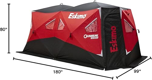 Miniatura 13 de Eskimo Outbreak Portable Pop-Up Ice Fishing Shelter, Stormshield Insulated Fabric, No Trip Door, Durable Hub Design, Deluxe Tie Downs, RedBlack
