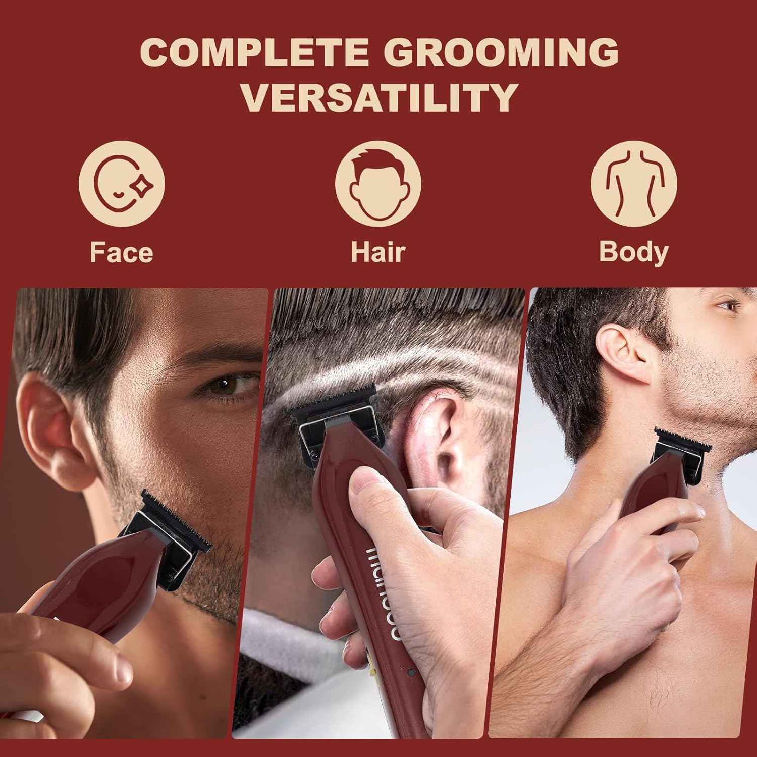 MANBOO Professional Hair Clippers for Men, Ceramic Blade Cordless Barber Set with 7800RPM Motor, Hair Cutting Kit with 14 Guide Combs for Fade (Wine Red) - Image 3