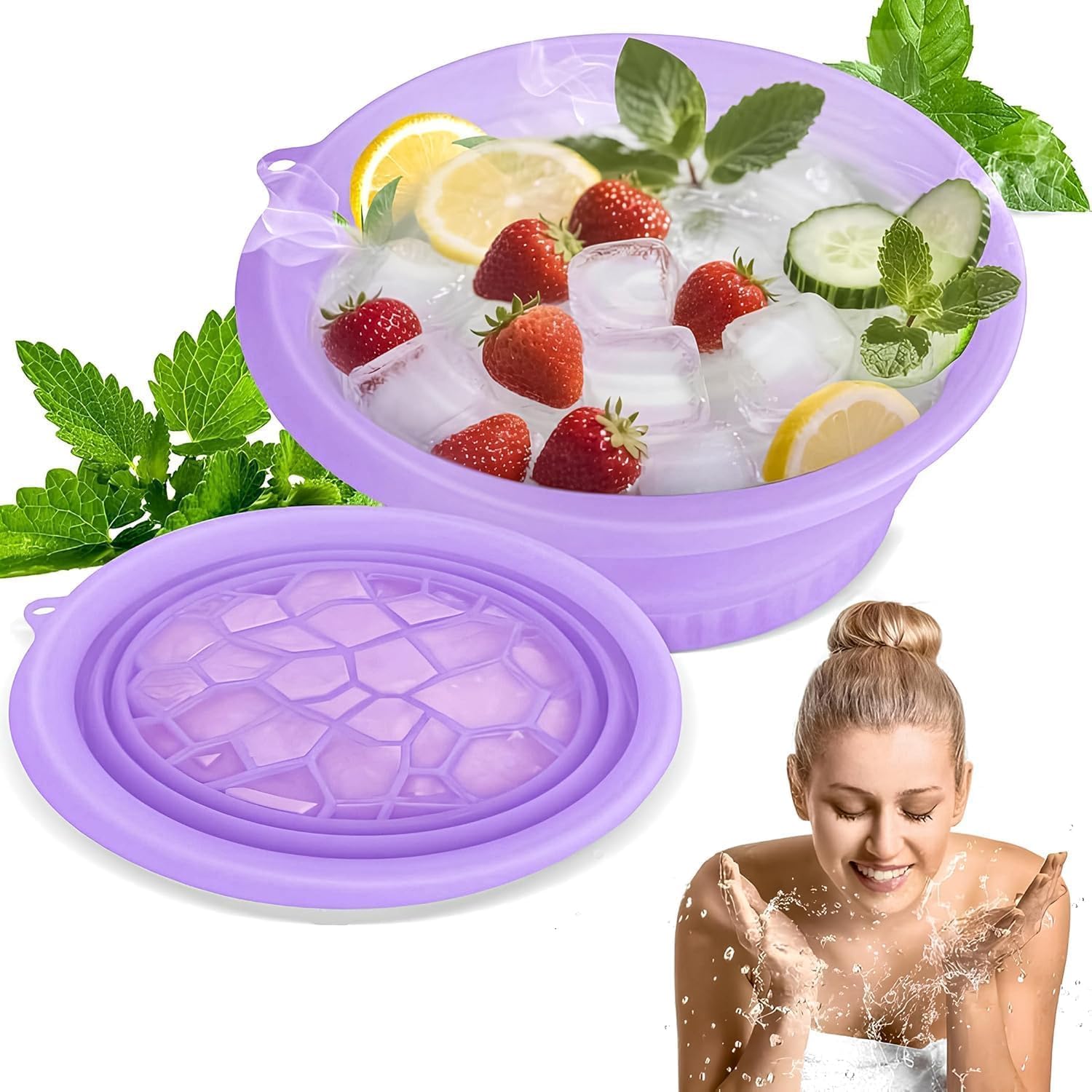 Ice Dipping Face Bowl with Built-in Ice Tray | Silicon, Foldable Ice Bucket for Face Dip | Cold Plunge Therapy, Skin Tightening & Acne Relief – Portable Spa Tool for Home & Travel (Lavender)-image-43