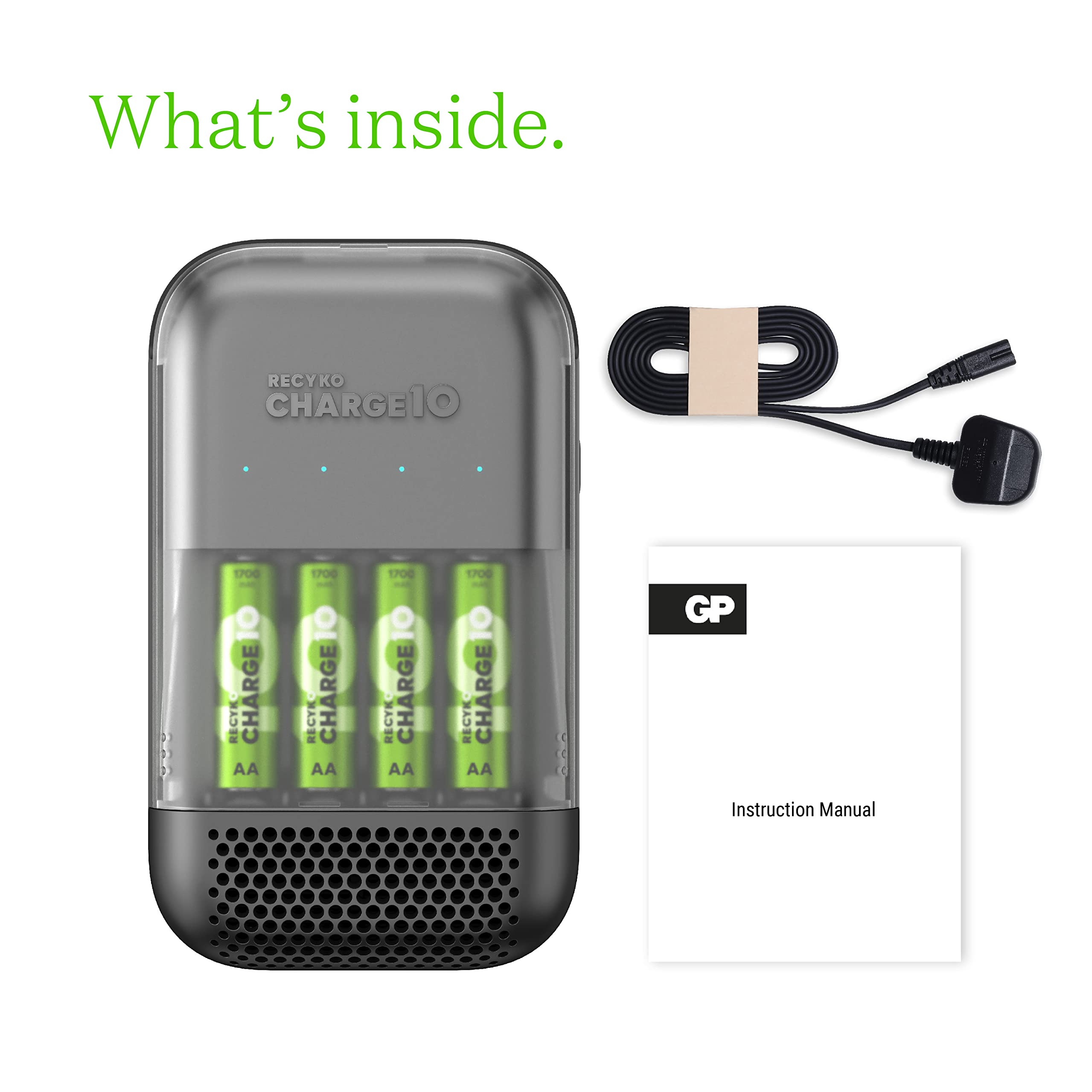 GP El cargador ReCyko Charge 10 Ultra Fast es el cargador de batería recargable NiMH más rápido del mundo, negro