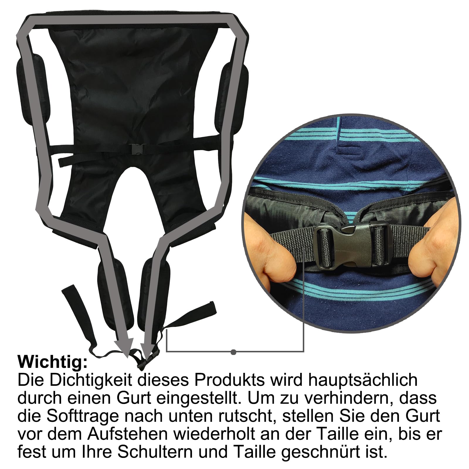 Schwarze Kindertrage Sling Kinderrückentrage Wanderrucksack Gürtel Kinderliftschlinge für den Transfer zum Rollstuhl Auto Fahrzeug Bettstuhl Babytragetücher