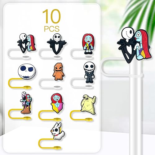 Miniatura 3 de 10 vasos con tapa para popote de terror para vaso, 10 unidades, 0.394 in (2564 pulgadas), protectores reutilizables, tapas para accesorios de taza