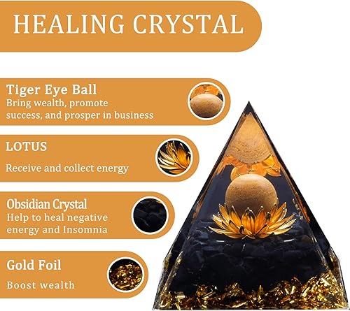 Miniatura 3 de Pirámide de orgón, pirámide de cristal de orgonita de obsidiana metafísica con flor de vida, generador de energía positiva de cristal curativo