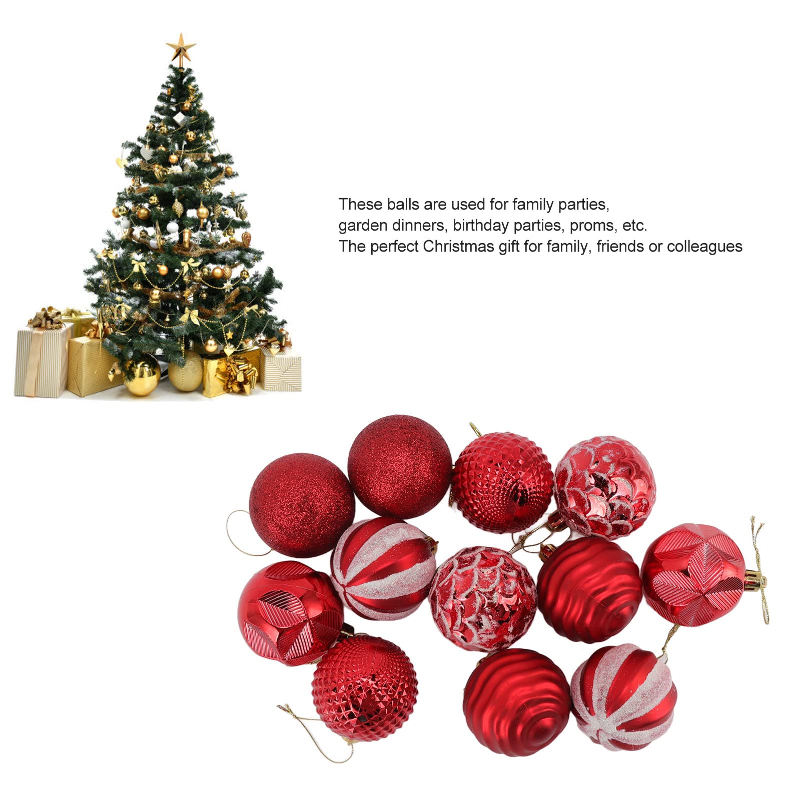 Bolas Arbol de Navidad Adornos De Bolas Navidad para Árbol, Decoraciones Inastillables, Bola Colgante para Fiesta Navideña, 12 Uds Decoración de Temporada(A)