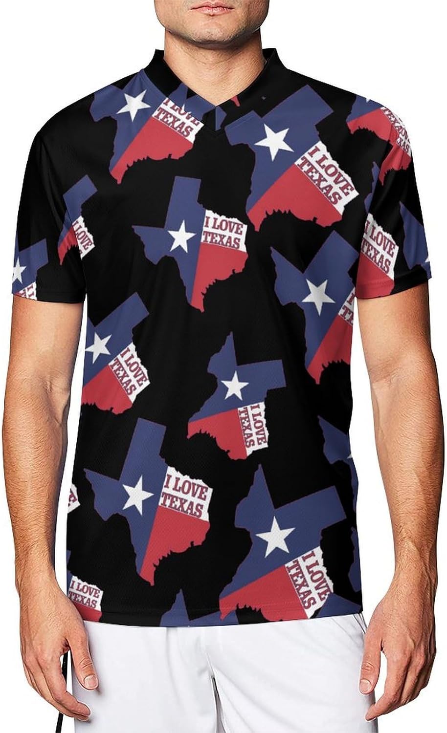 I Love Texas Texan Flag Men's Running Shirts V Neck Short Sleeve T Shirt Football Jersey Sport Tops 6X-Large