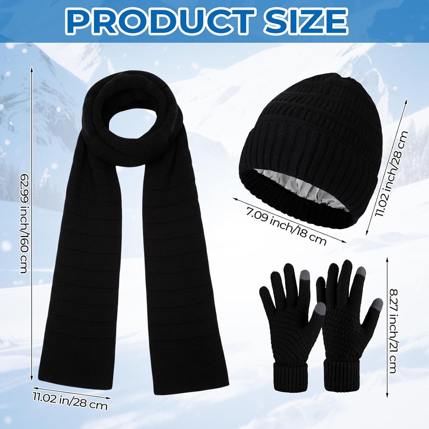 Geyoga 7 Pcs Winter Clothing Cuffed Beanie Hat Long Scarf Touchscreen Gloves Earmuff Socks Scrunchie Hairband for Women Men - Image 2
