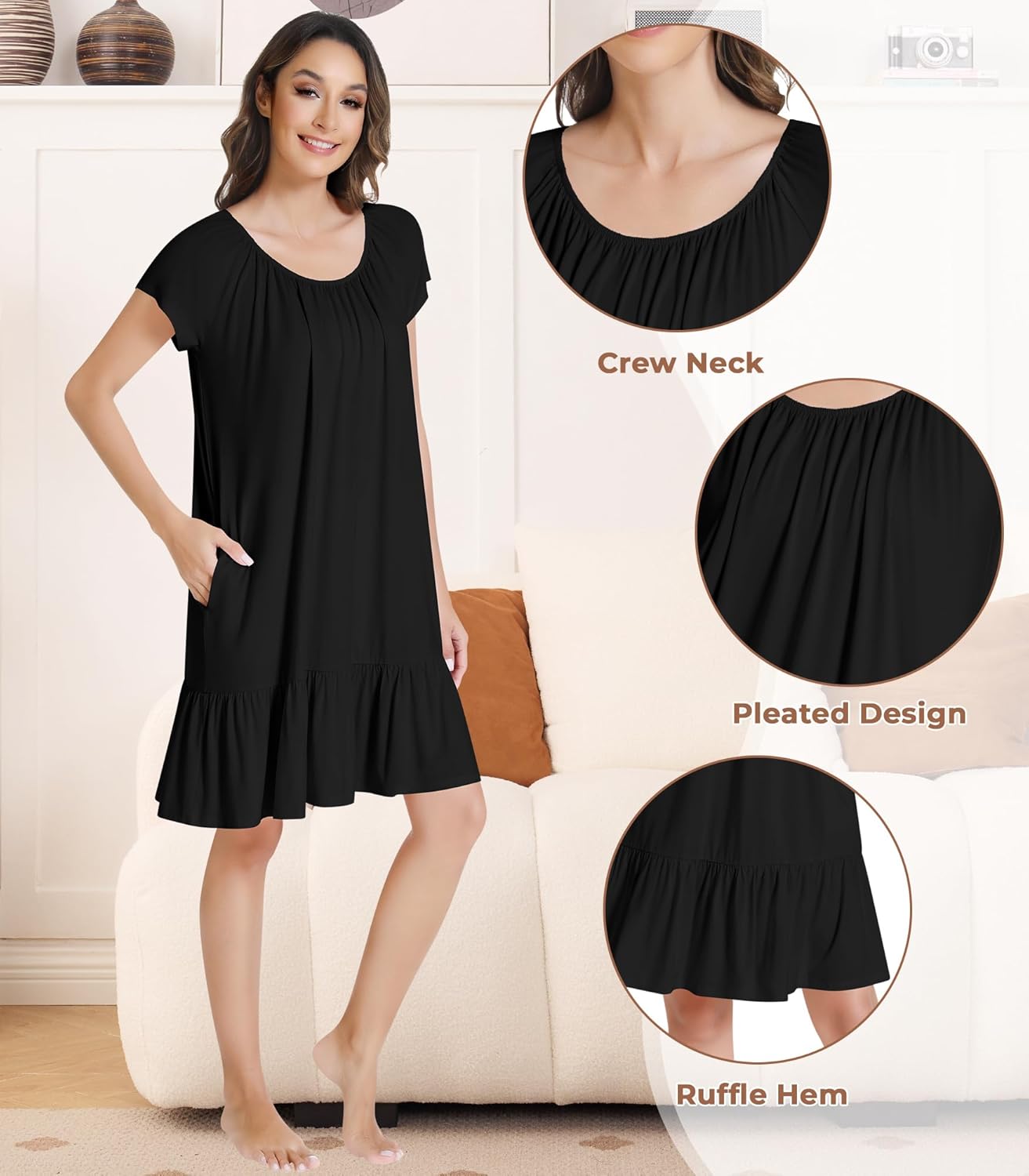 NACHILA Nightgowns for Women-Viscose Made from Bamboo, Short Sleeve Nightshirts Cool Sleepshirts Soft Sleepwear - Image 4