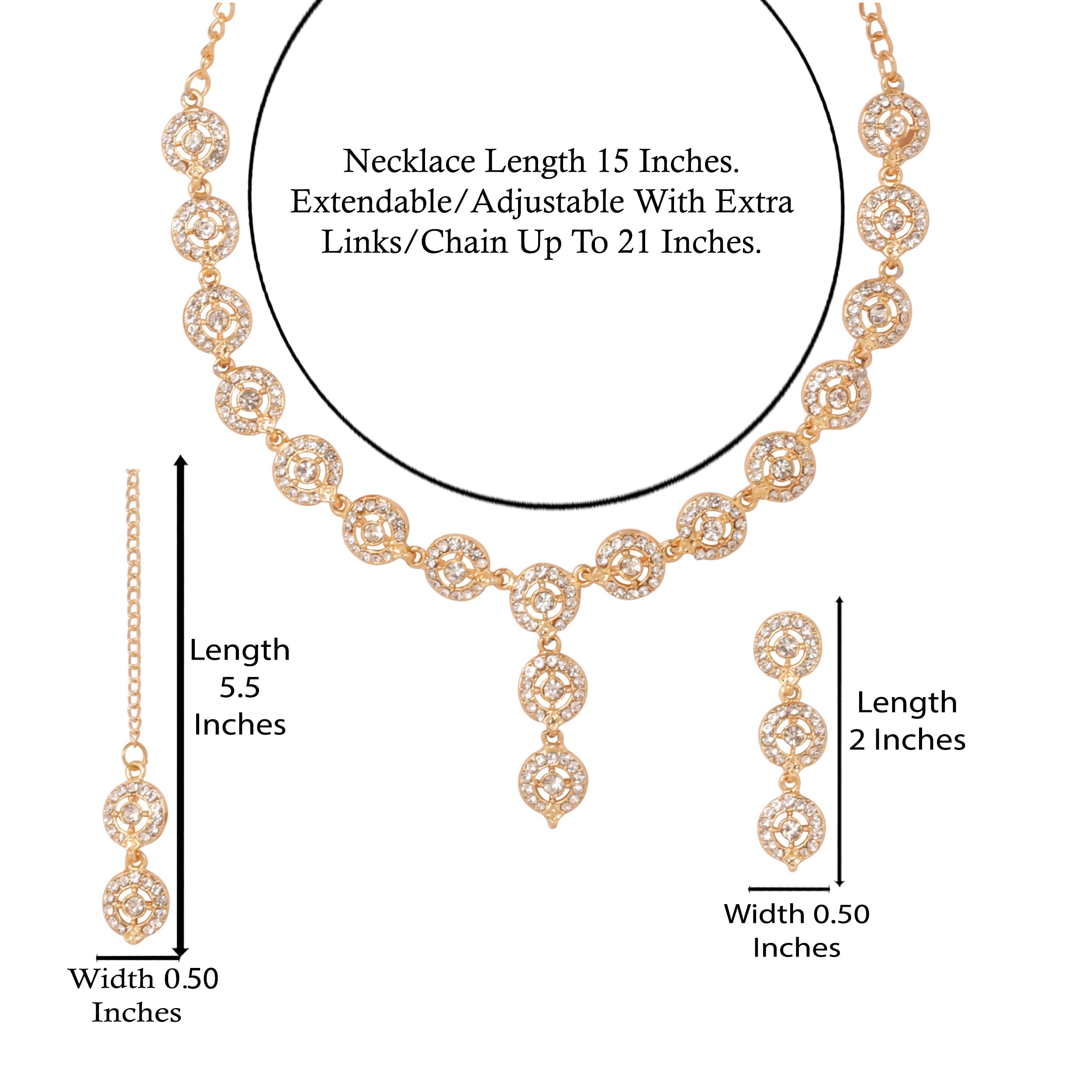 Sunsoul Von Touchstone Indisches Bollywood-Halsketten-Set mit funkelnden Strasssteinen, eleganter Designer-Schmuck, Brautschmuck-Set in Gold- oder Weißton für Damen.