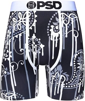 PSD Mens Drippin Paisley Blk Boxer Briefs, Black, XL