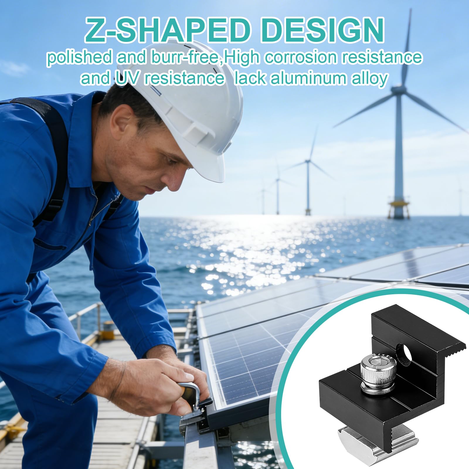 EXLECO Kit de 12 Support Panneau Solaire 30-35mm, Fixation Panneaux Solaires Photovoltaïque en Aluminium pour Rail, 6 Pinces Centrales en T et 6 Pièces d'Extrémité en Z, PV Pince de Toit, Noir