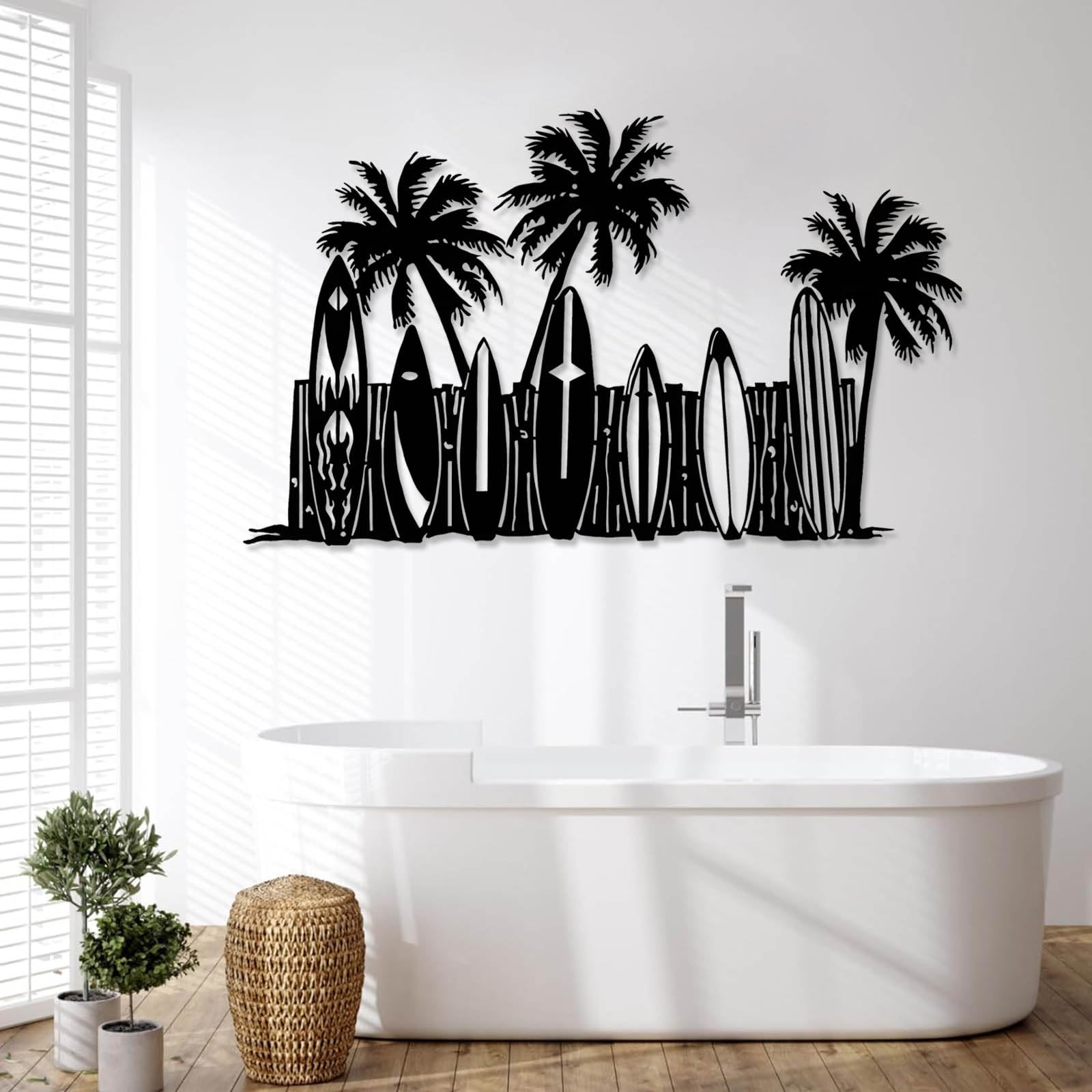 Genérico Decoración de Pared de Metal con Forma de Tabla de Surf. Decoración de Pared con Forma de Tabla de Surf y Palmera. Decoración de Pared con Forma de Palmera. Arte de Pared Tropical