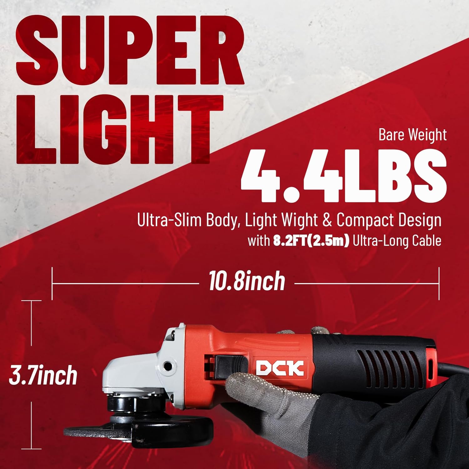 DCK Angle Grinder, 4-1/2-Inch, 6.7Amp Cut off Tool Grinder, 11,800 RPM with 2 Safety Guards, 6-Piece Discs (2 Cutting/2 Grinding/2 Flap Discs), Professional Angle Grinder for Metal, Wood (KSM09-115S）