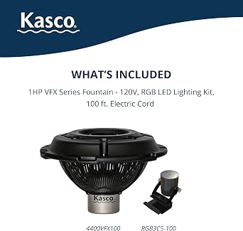 Kasco RGB LED Lighting 3 Fixtures for 1/2-1 HP Units Runs on 24V DC at 5W per Fixture | 3 Rhythmic Sequencing Patterns with 100 ft Power Cord | RGB Fountain Decor Lights (Fountain NOT Included)