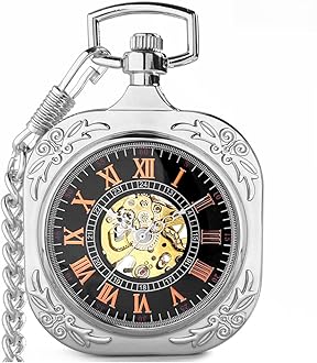 VIGOROSO Mens Classic Steampunk Pocket Watch with Chain Skeleton Hand Wind Mechanical Pocket Watches for Men & Women