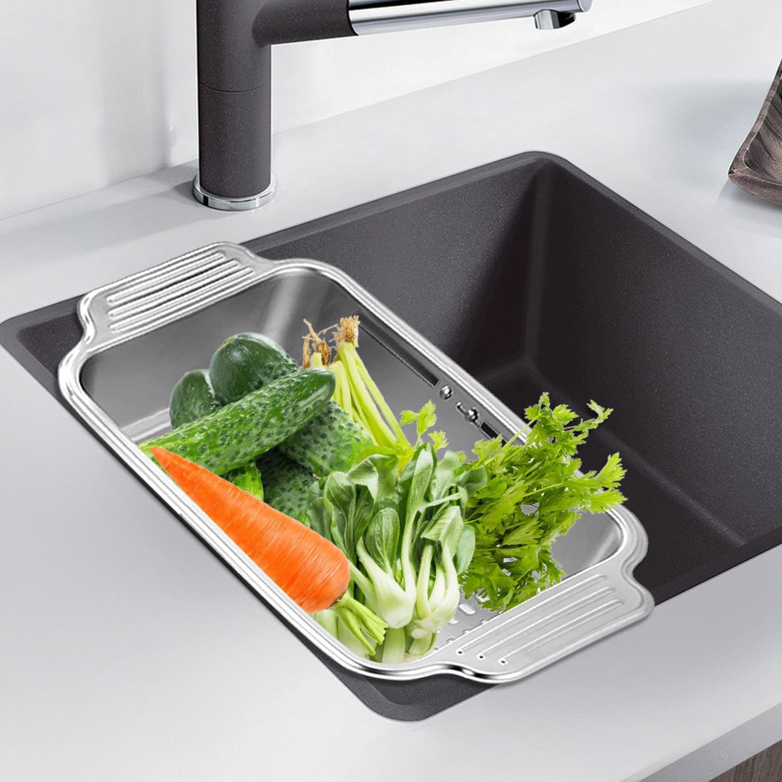 Scolapiatti regolabile per lavello da cucina, griglia di asciugatura sopra il lavandino, contenitore espandibile per alimenti per verdure, accessorio da cucina salvaspazio, strumento di nizzazione