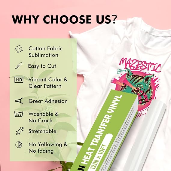 A-SUB Sublimation HTV Vinyl for Light Fabric, 12 Inch X 10 FT